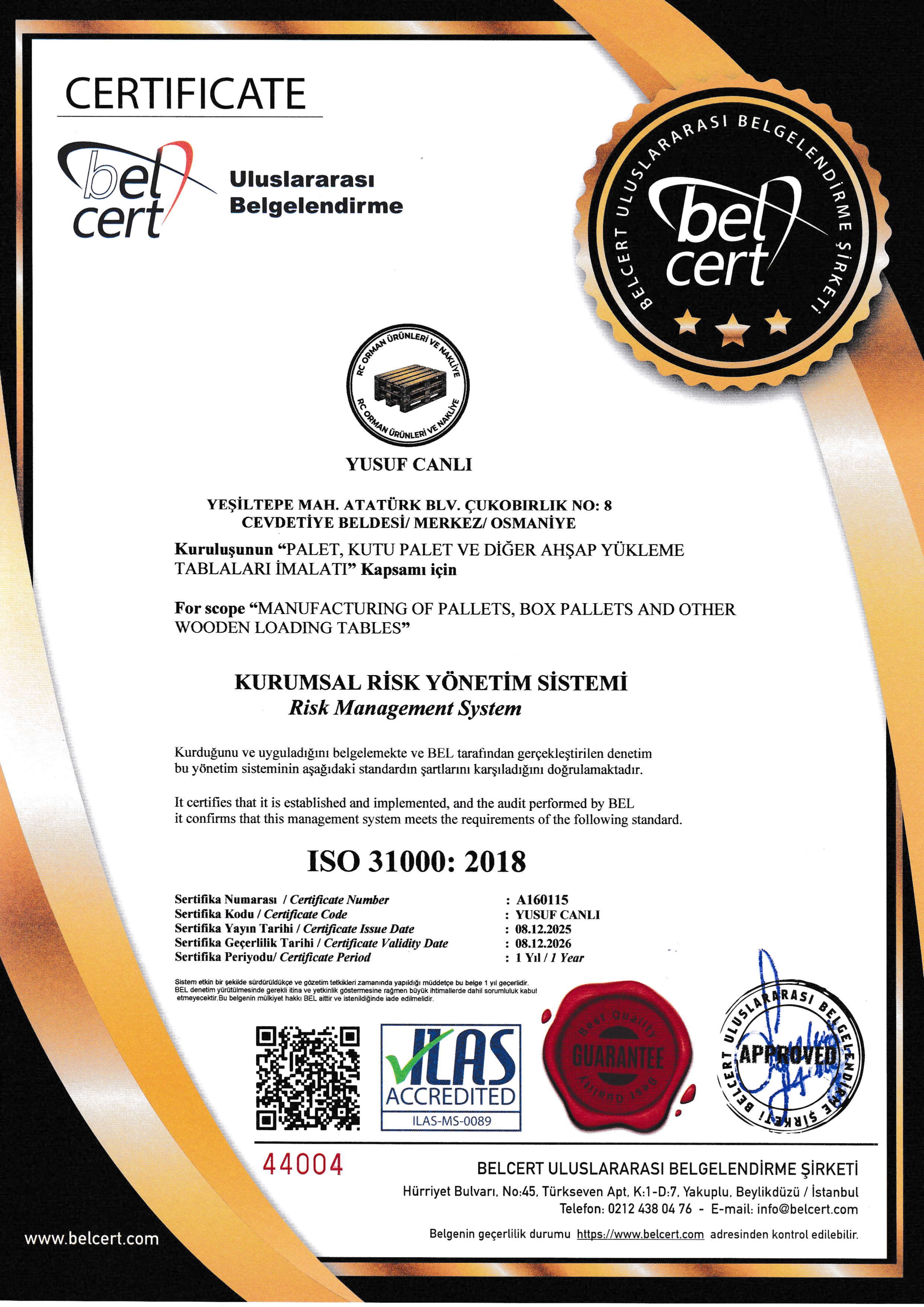 Kurumsal Risk Yönetim Sistemi Sertifikası